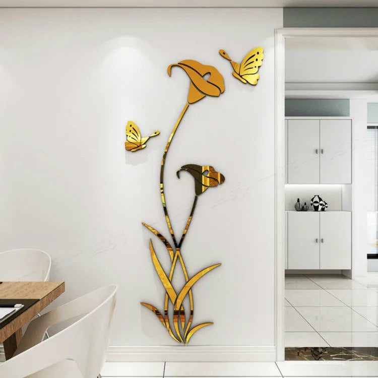 Three-dimensional acrylic lily wall sticker in pink colour showing stereo depth and petal detail