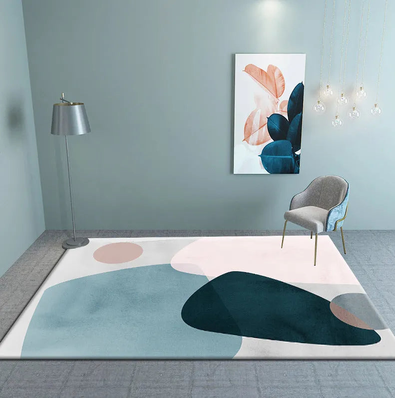 Modern minimalist geometric abstract machine woven crystal velvet polyester fibre rectangle carpet in multiple colours and sizes
