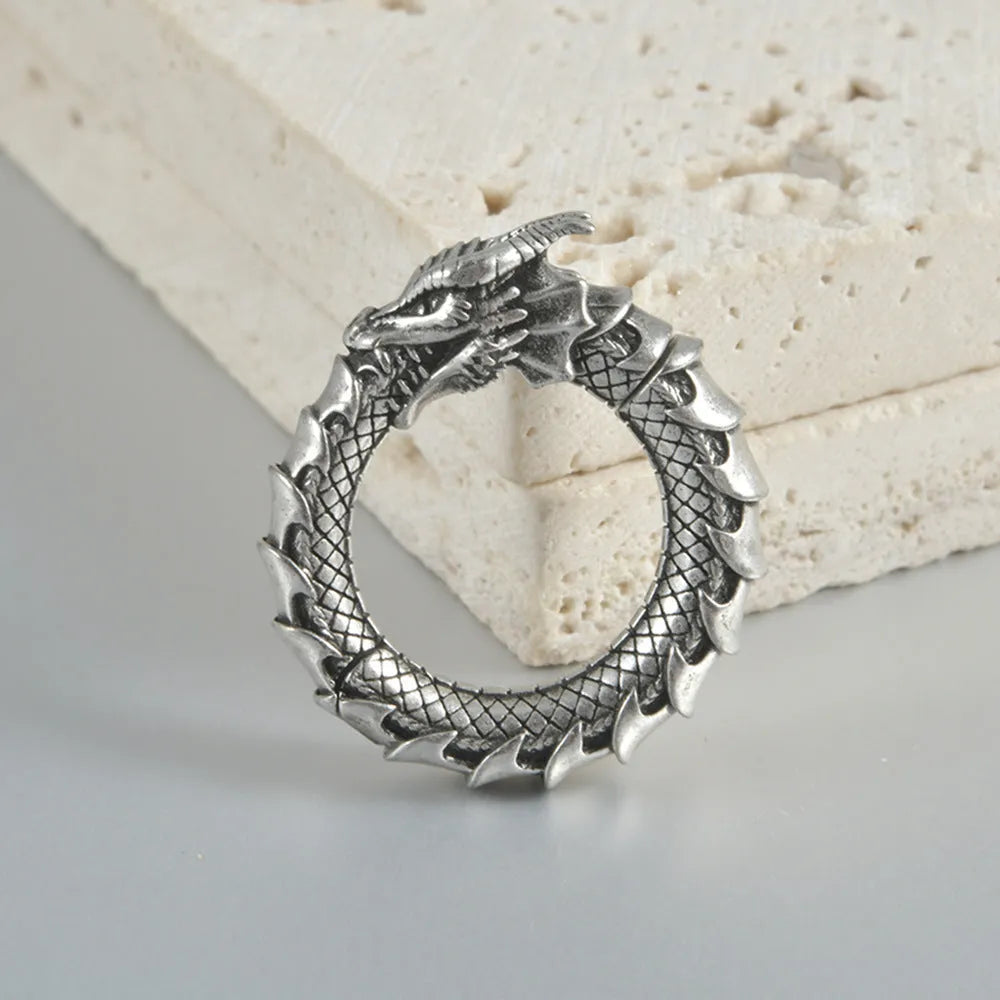 Large hollow out geometric dragon shape earrings in antique silver colour