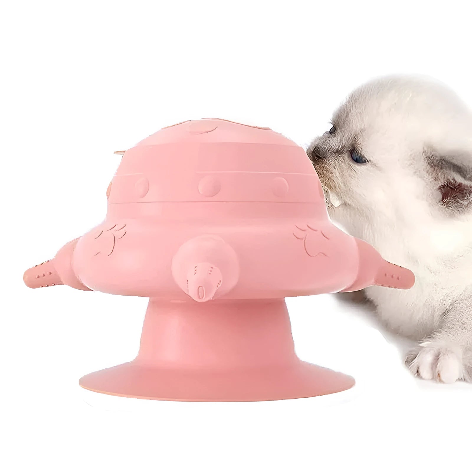 Pink silicone pet nursing feeder with milk bowl and pacifiers for puppy and kitten milk feeding