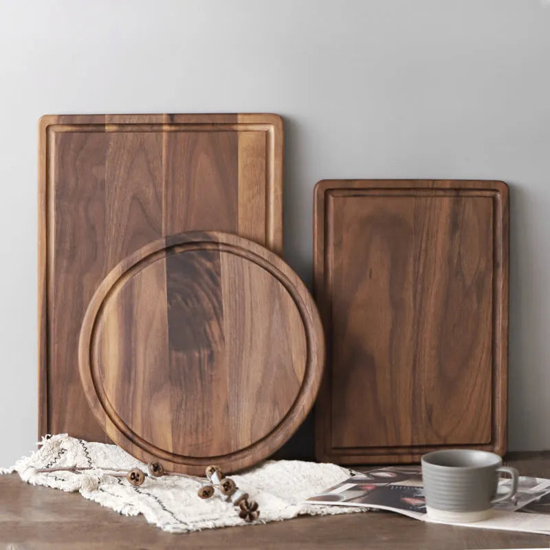 Black walnut wood cutting board double-sided design with groove for sauce, rectangular large size 40x28cm