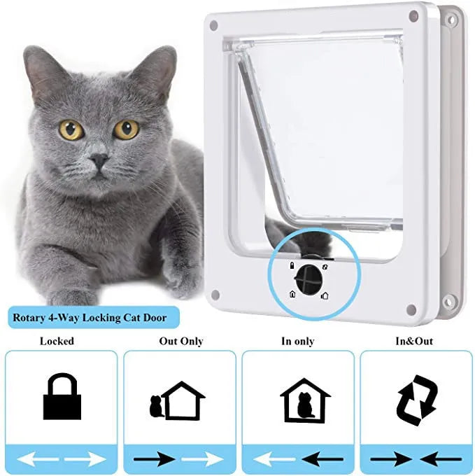 Interior cat door with rotary lock magnetic closure in black, showing frame and flap.