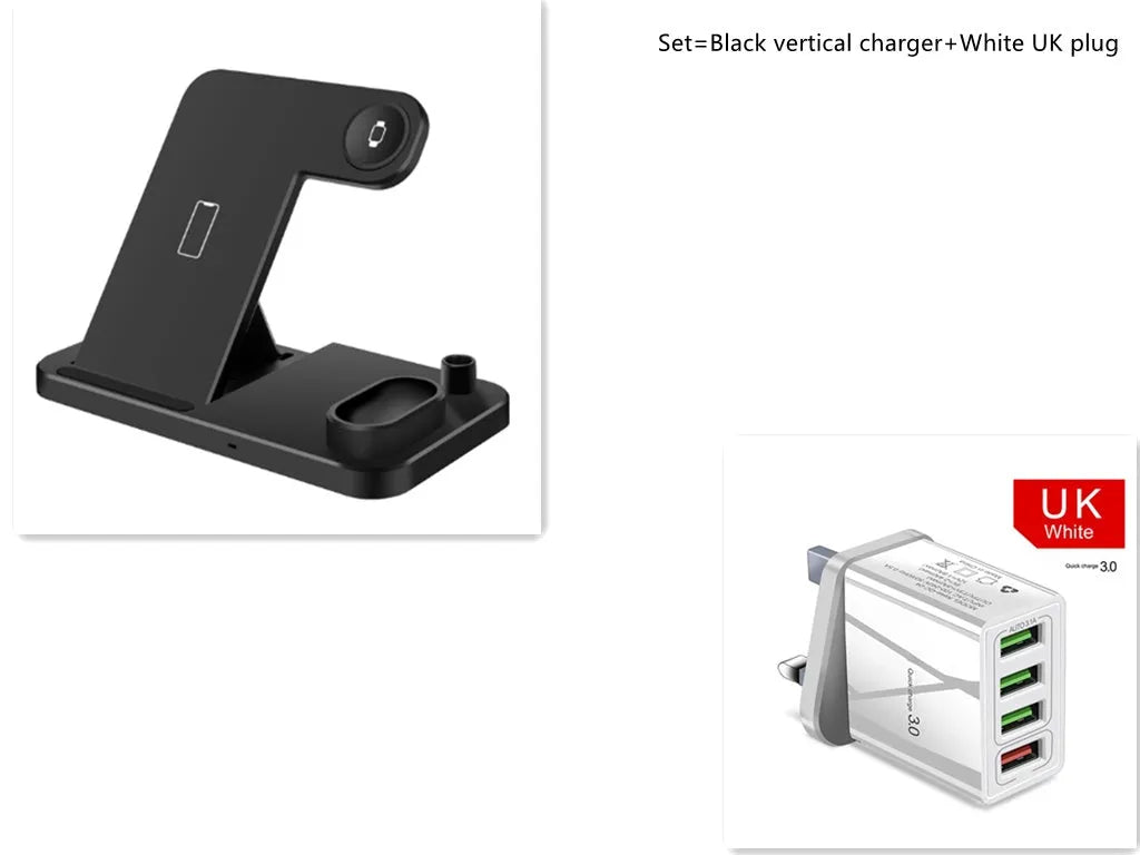 Foldable 4-in-1 wireless charging station for iPhone, Apple Watch, AirPods and Apple Pencil on a desk