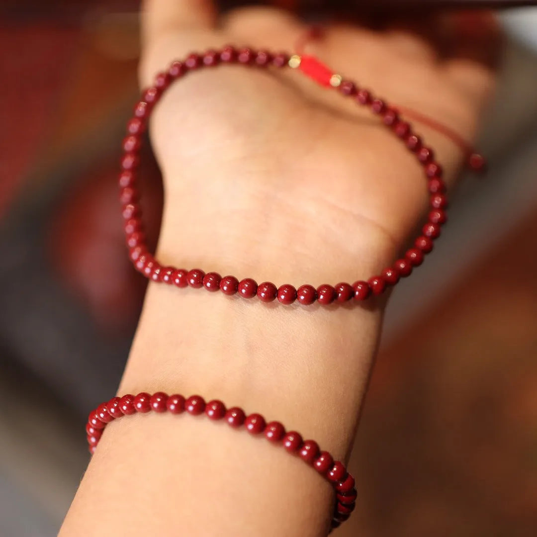 Natural raw ore cinnabar bracelet with purple gold sand design and auspicious patterns in Chinese style
