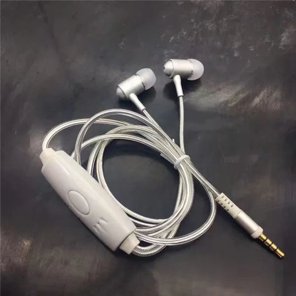 Blue Magic Light LED earphones with aluminium alloy shells and glowing cable connected to a phone.