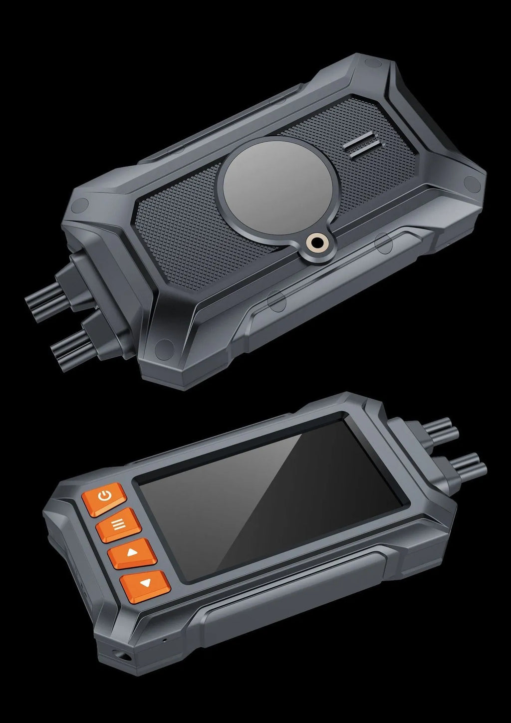 Motorcycle dash cam with dual lenses, 3-inch display, and waterproof housing for front/rear recording
