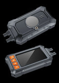 Motorcycle dash cam with dual lenses, 3-inch display, and waterproof housing for front/rear recording