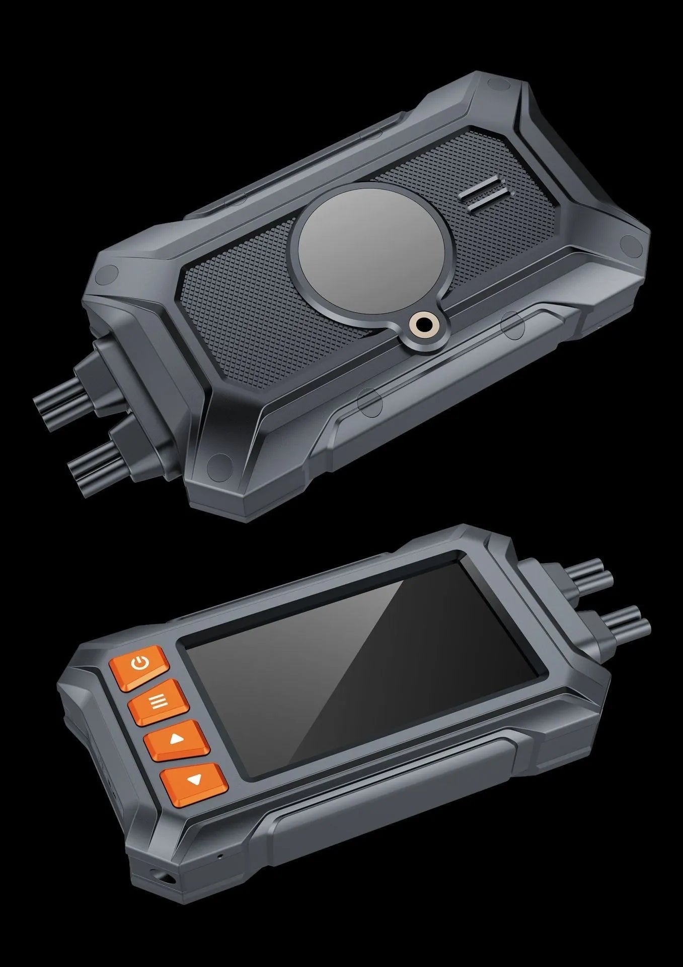 Motorcycle dash cam with dual lenses, 3-inch display, and waterproof housing for front/rear recording