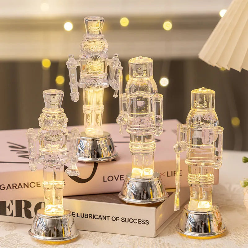 Transparent plastic soldier nutcracker Christmas decoration on desktop