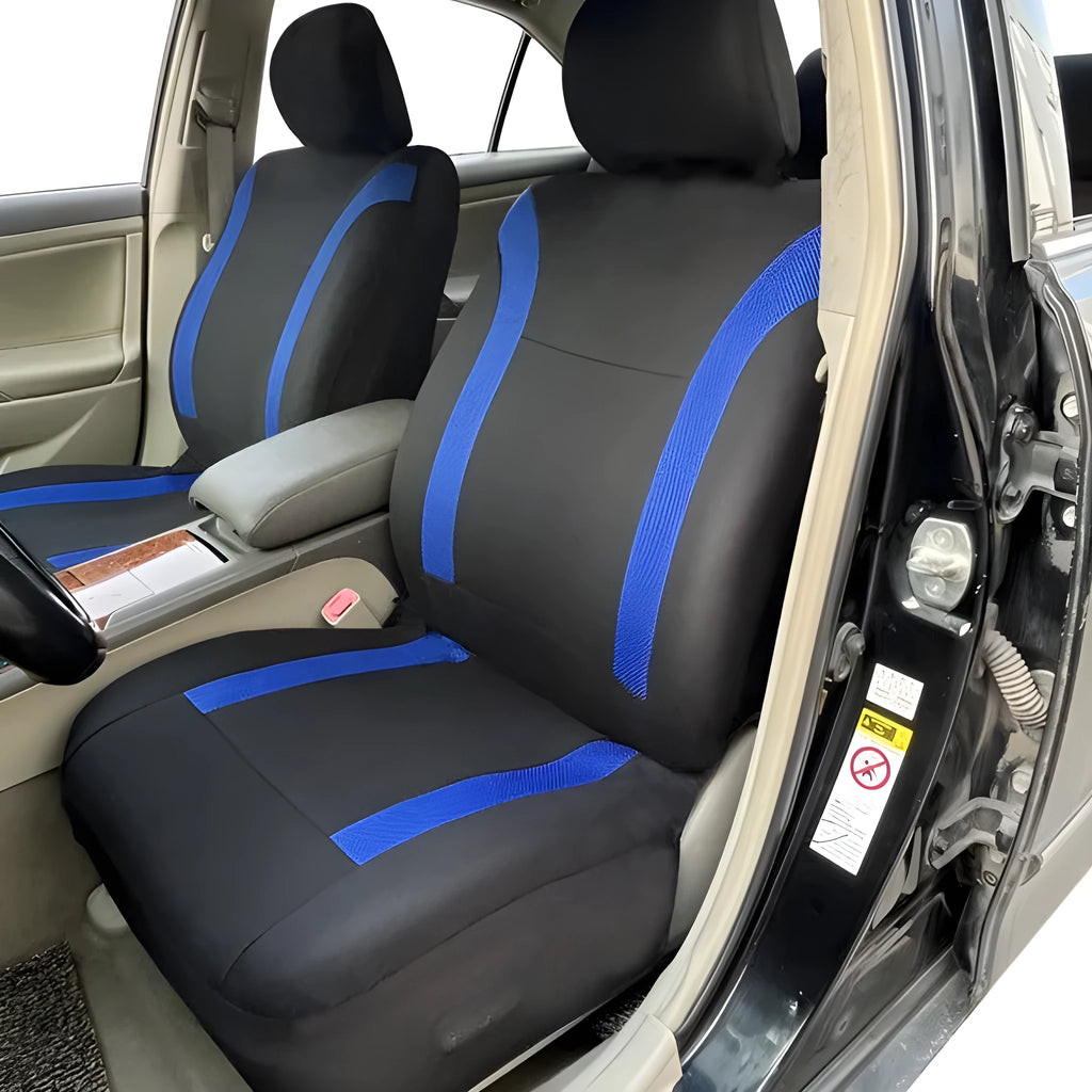 Polyester eyelet fabric car seat cover set with sponge backing in black, blue, grey, or red colour options
