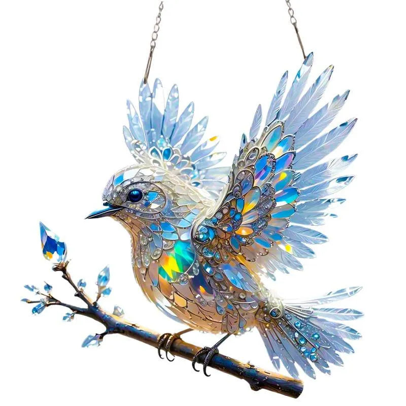 UV printed acrylic bird pendant holiday decoration on cardboard backing