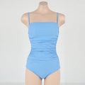 Sling style one-piece swimsuit with belly pleats in solid colour options