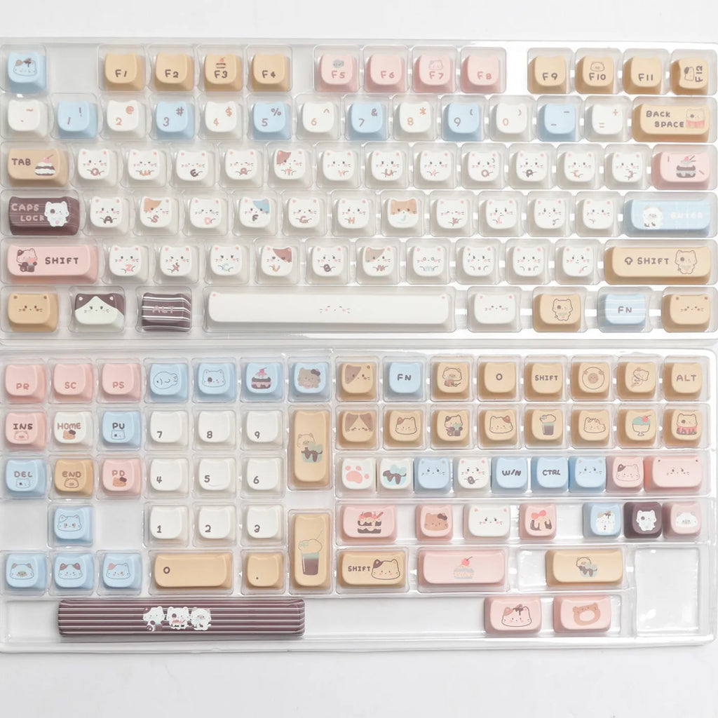 Sea Salt Cat themed PBT keycap set for mechanical keyboards with 7u supplementary keys
