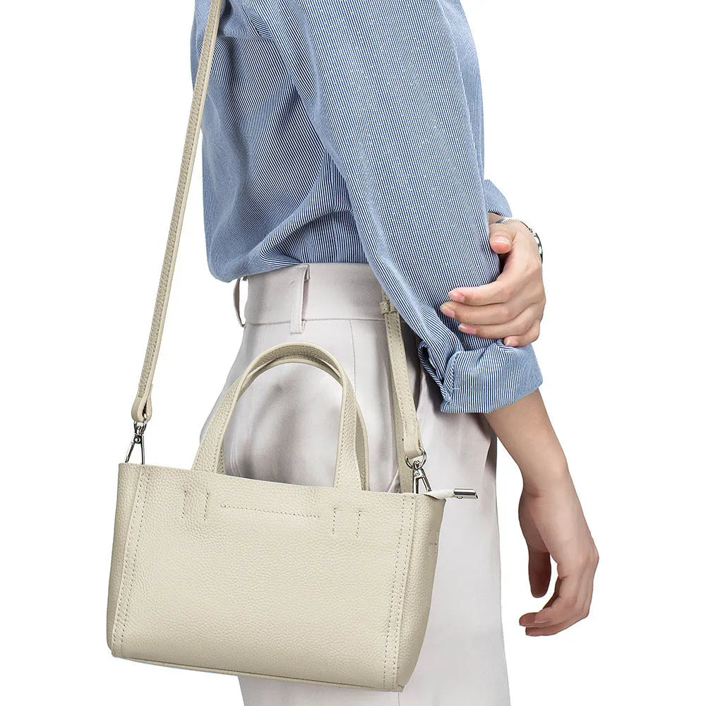 Genuine leather handbag crossbody shoulder bag first layer cowhide horizontal square shape with sandwich pocket
