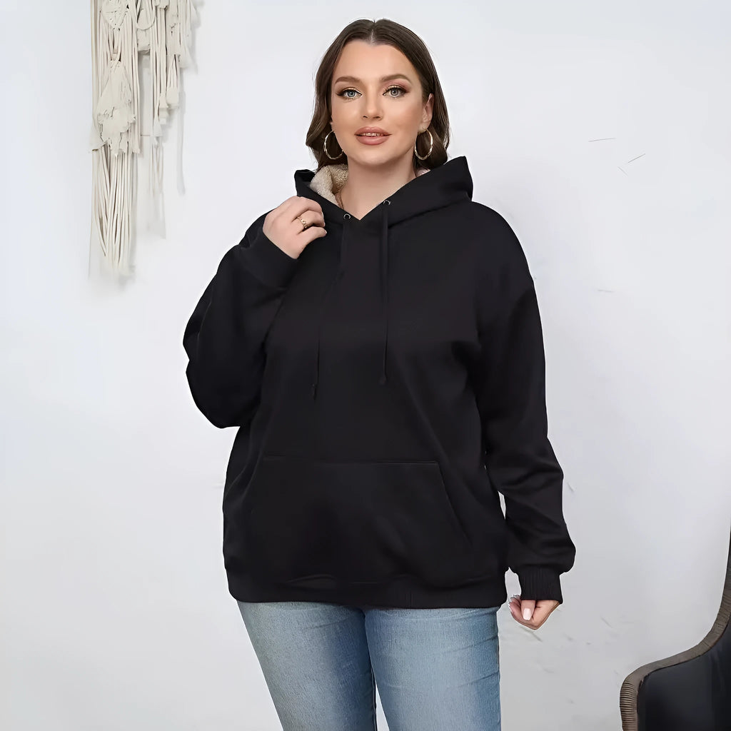 Women's loose fit hooded sweater with 3D pattern in thick polyester fabric