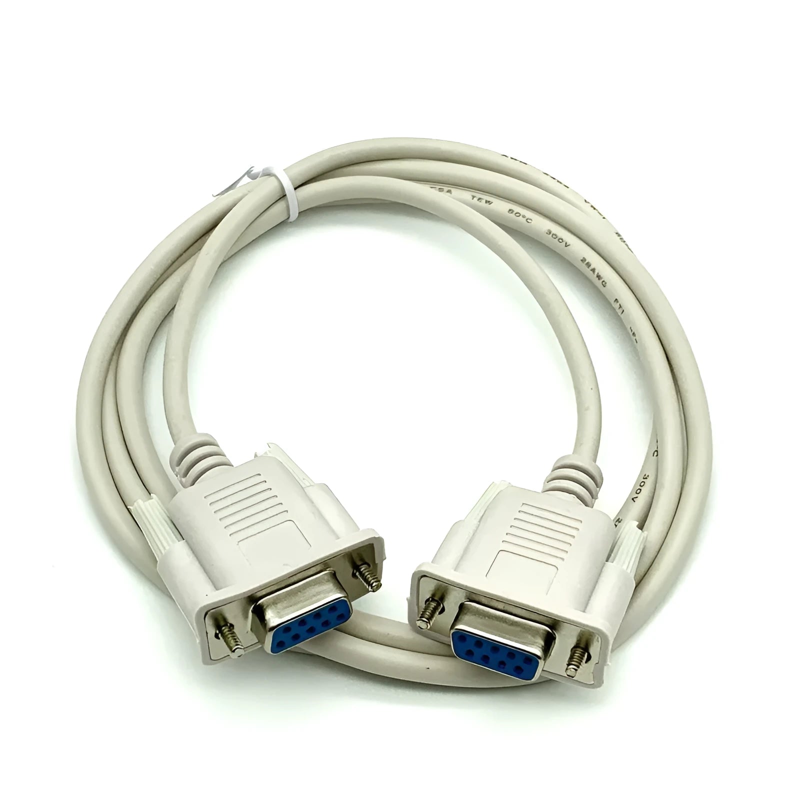 DB9 female to female RS232 serial cross cable 1.5 metres long with milky white insulation
