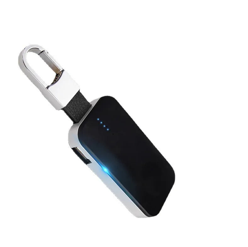 Black Apple Watch portable power bank keychain charger with wireless charging capability