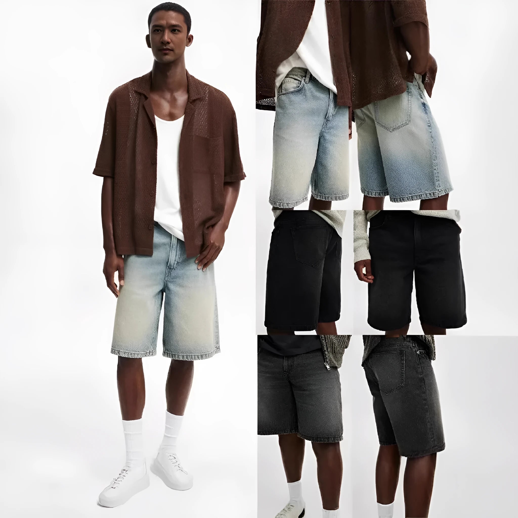 Men's light blue loose fit straight-leg denim jeans on white background