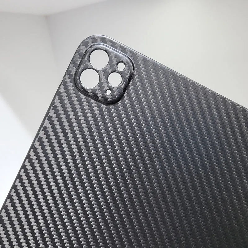 Real carbon fibre hard case for Apple iPad Pro 11 with an embossed plaid design.