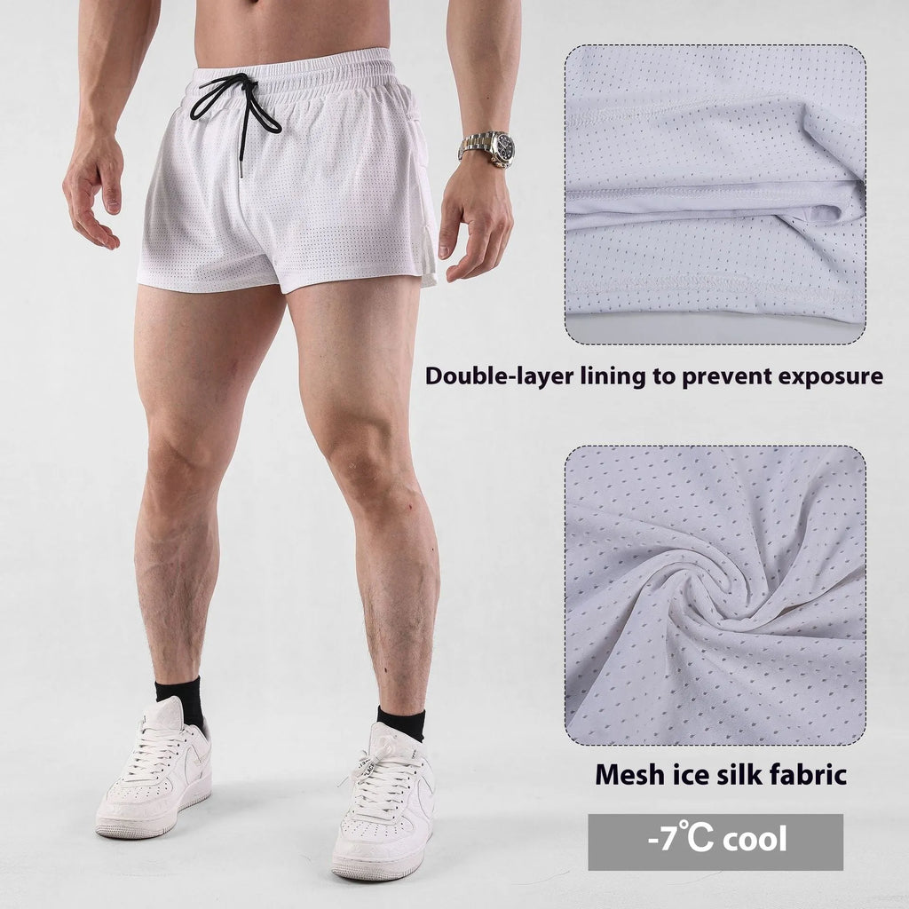 Men's quick-drying nylon summer shorts in black or white with mid-waist design