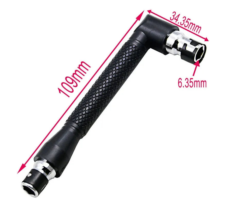 L-shaped double-headed socket wrench handle with set of ten steel drill bits and ten matching socket wrenches.