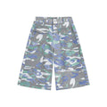 Camouflage pattern cotton denim cropped trousers with straight leg and zipper fly opening