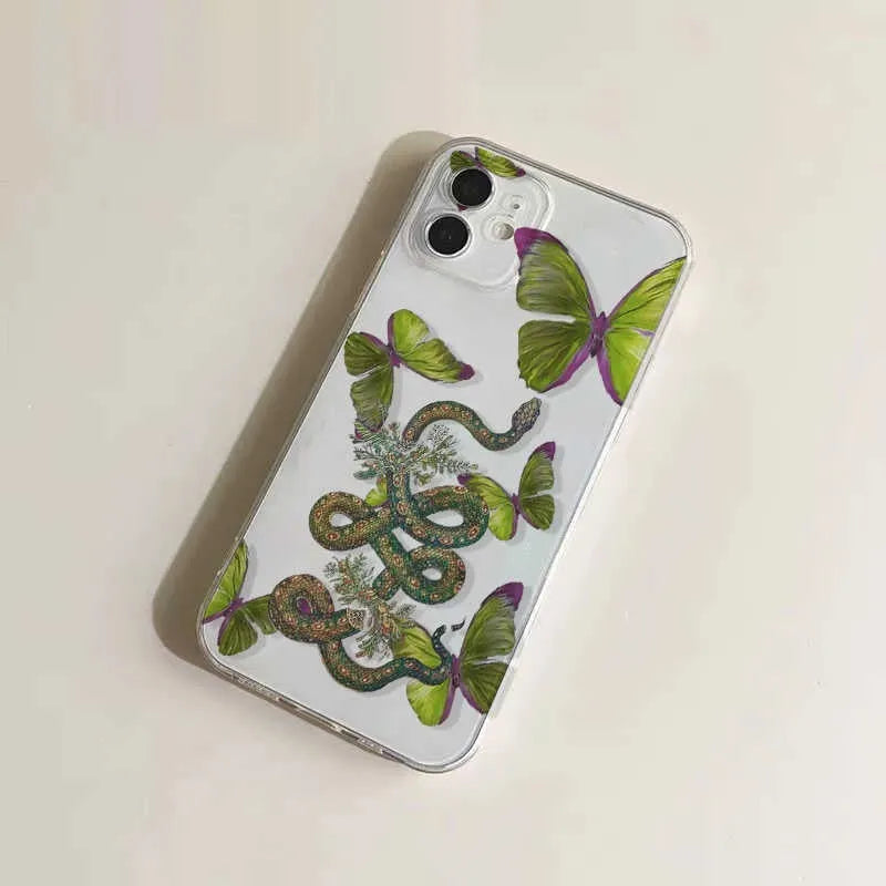 Creative butterfly snake silicone phone case for Apple iPhone, transparent and frosted finish