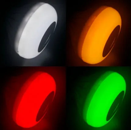 White E27 smart LED bulb with Bluetooth speaker and remote control for wireless light and music adjustment.