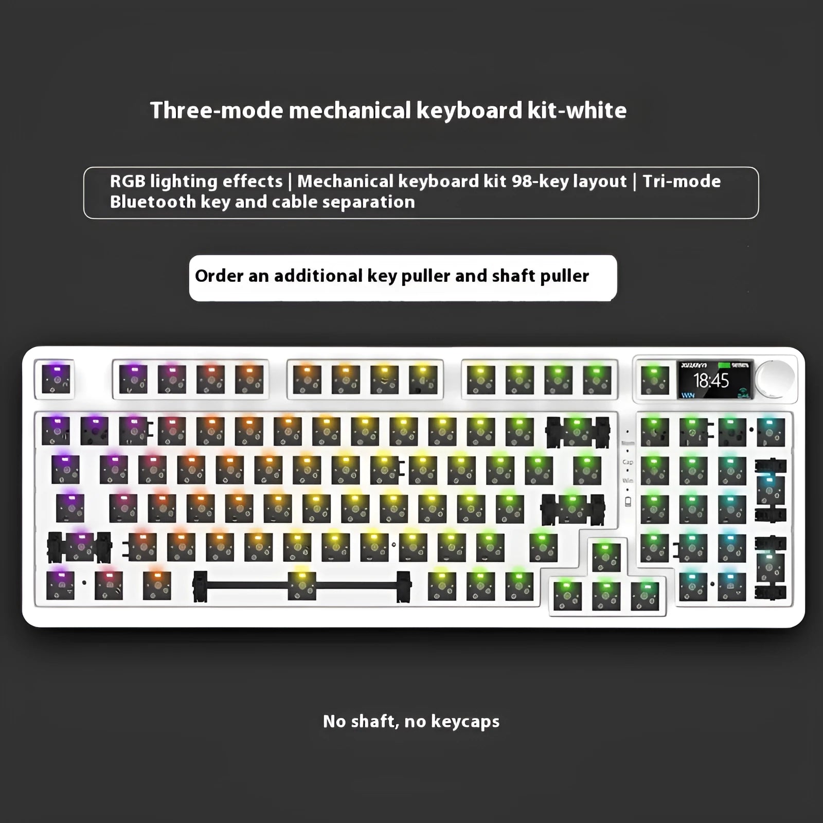 98 key wireless Bluetooth mechanical keyboard with display screen and metal knob