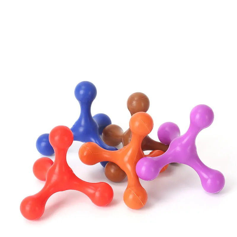 Blue silicone puppy chew toy with three legs for teething relief