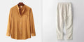 Men's slim solid brown long sleeve shirt and matching casual pants set on display