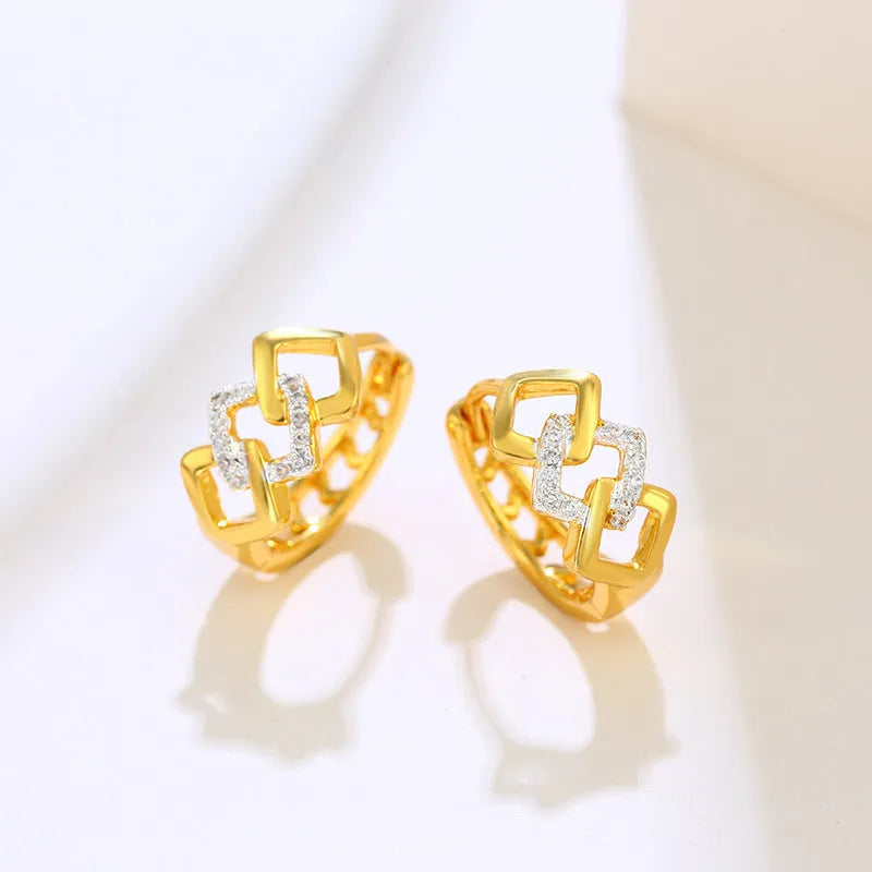 Geometric hollow out gold electroplated alloy earrings with ear clip fitting