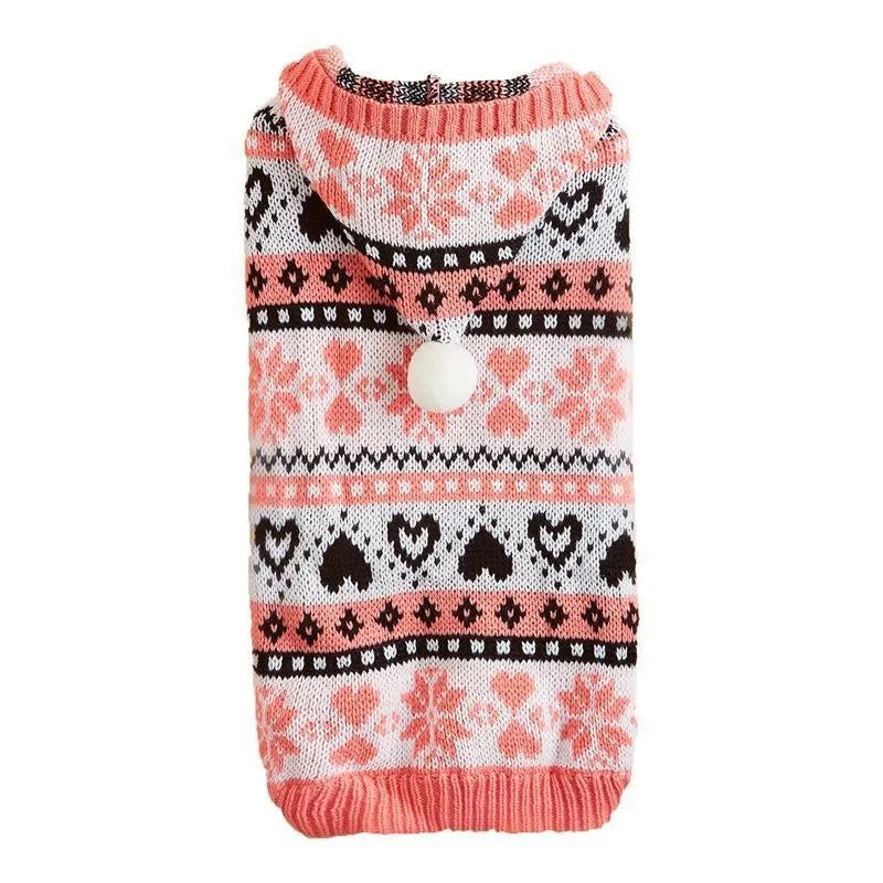 Knitted dog sweater with snowflake pattern and striped camouflage design in acrylic material
