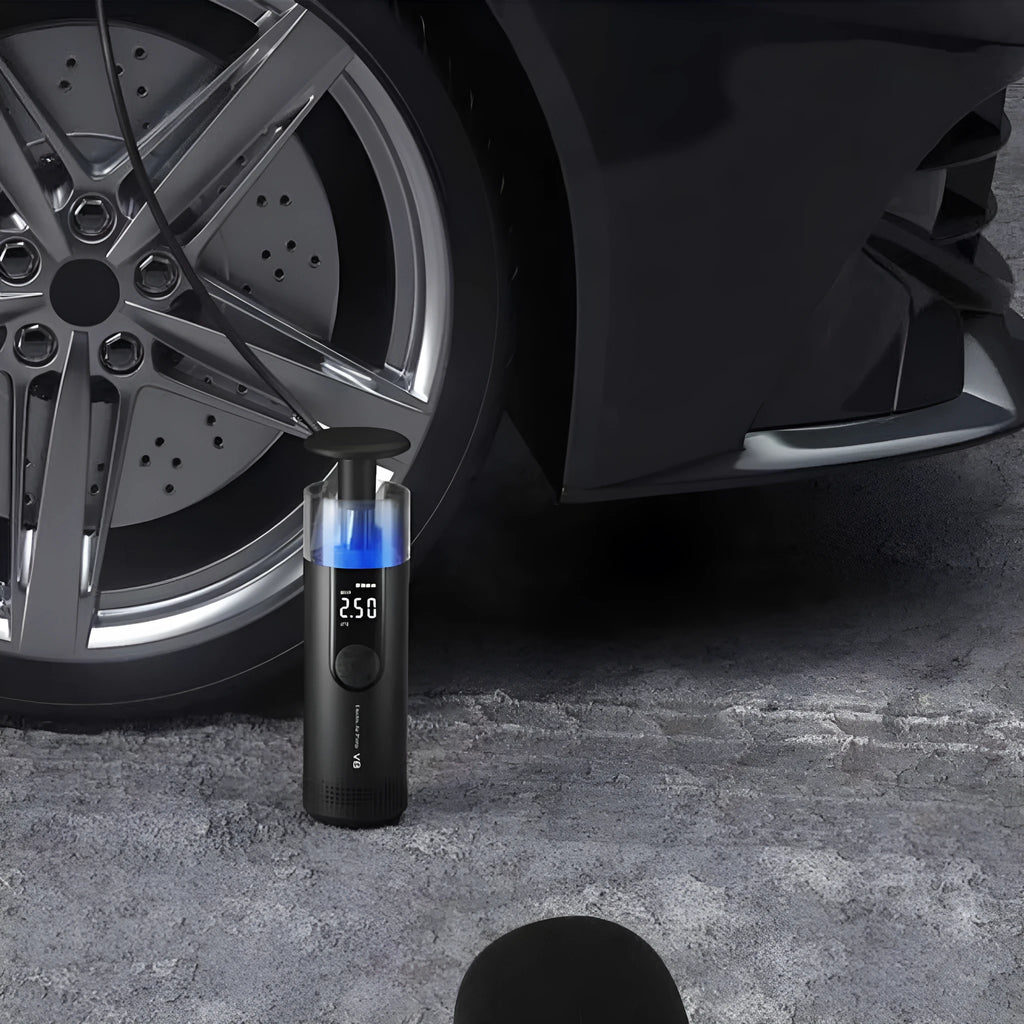 Electric high-pressure tyre pump with digital display, 600cm hose and battery connectors