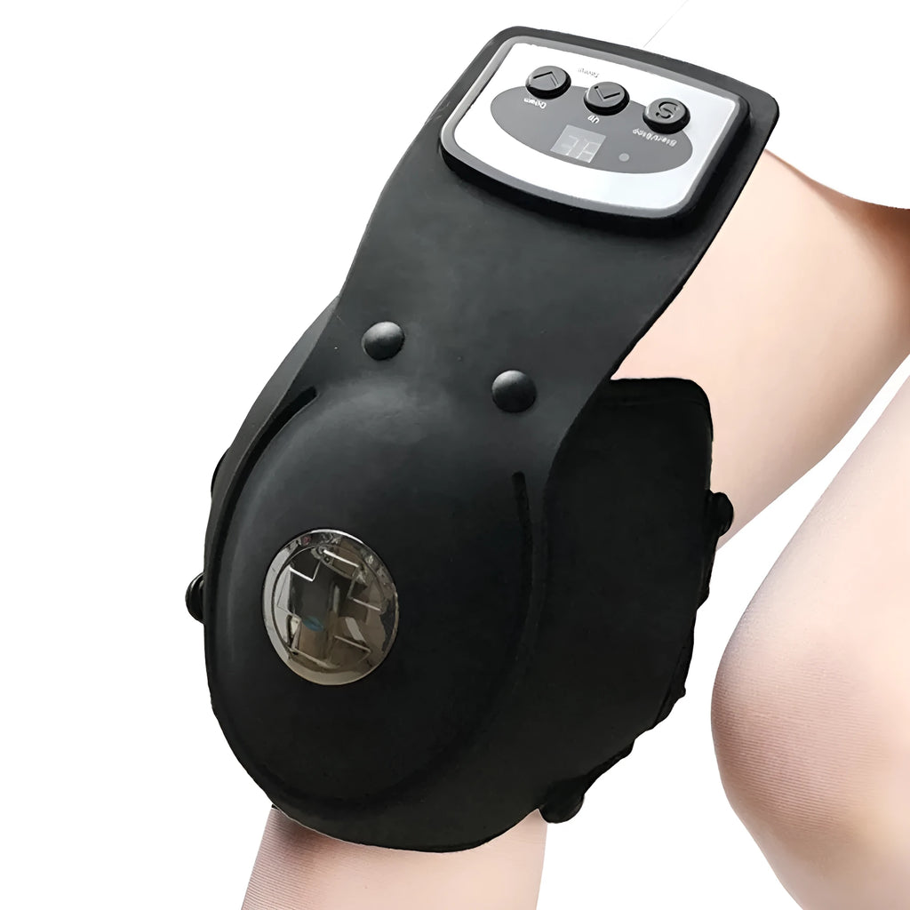 Infrared knee and shoulder massager with adjustable temperature control and included pads.