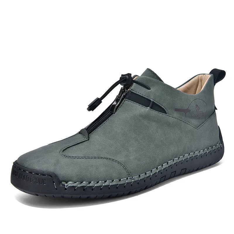 Men's leather casual shoes with mid-heel in black, blue, green, or khaki colours