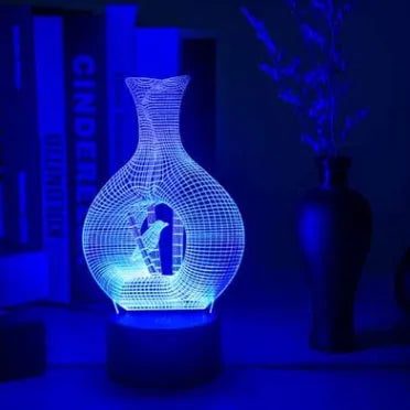 3D acrylic LED night light with touch button on ABS base, showing multi-colour illumination.