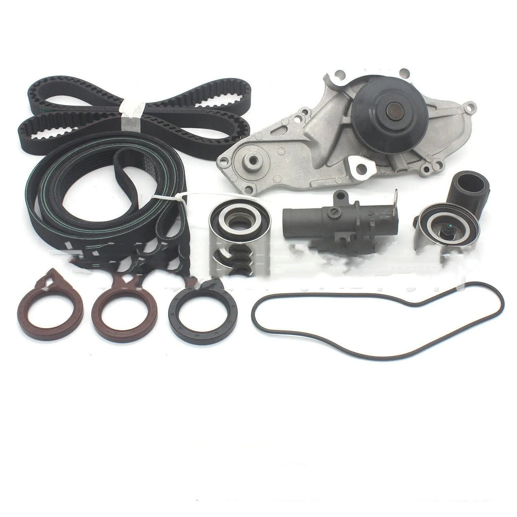Metal belt and water pump assembly kit measuring 28cm by 18cm by 16cm
