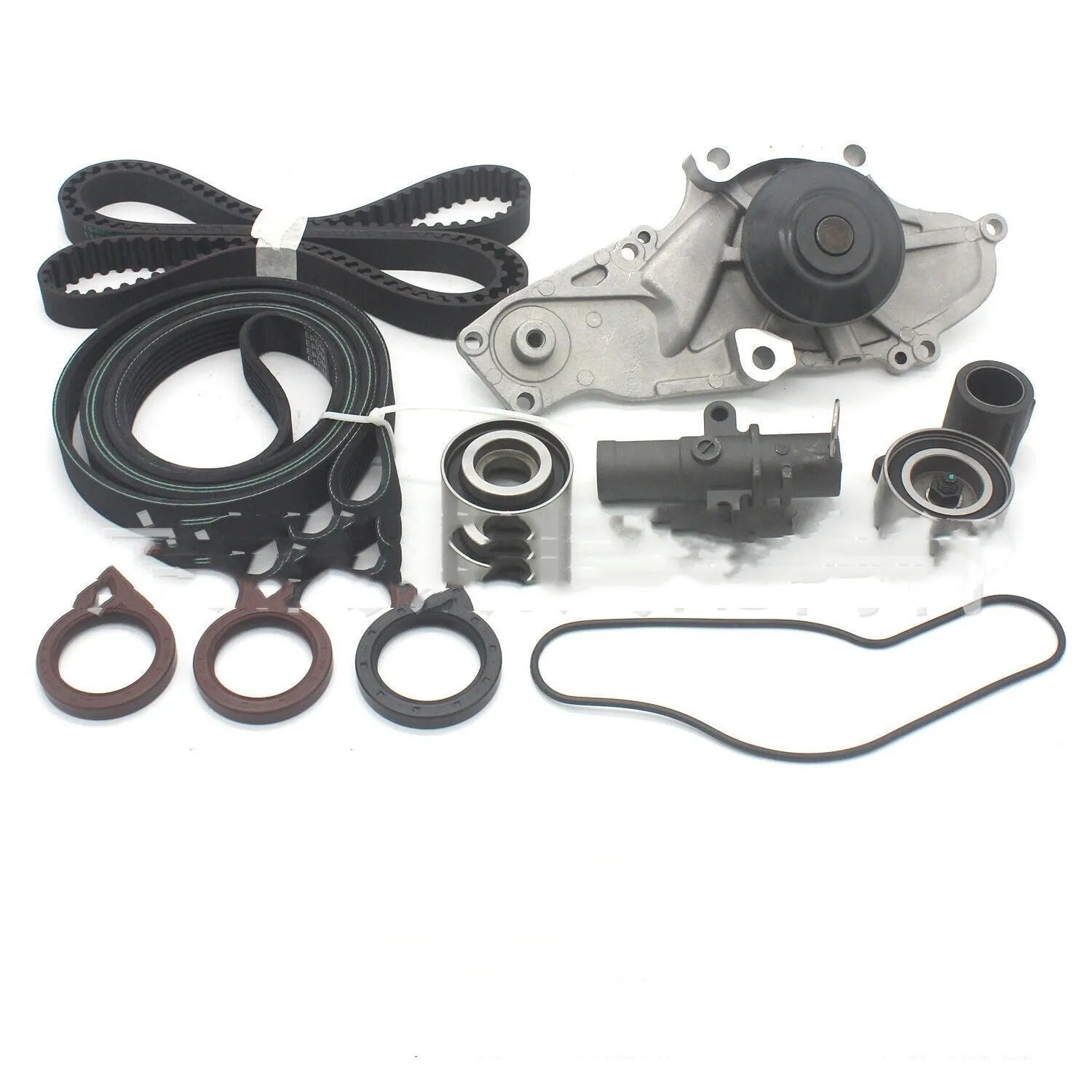 Metal belt and water pump assembly kit measuring 28cm by 18cm by 16cm