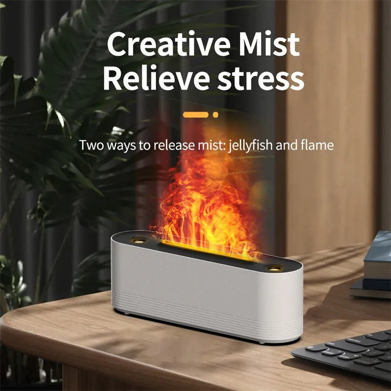Flame Air ultrasonic humidifier and aroma diffuser with LED lights in black plastic housing