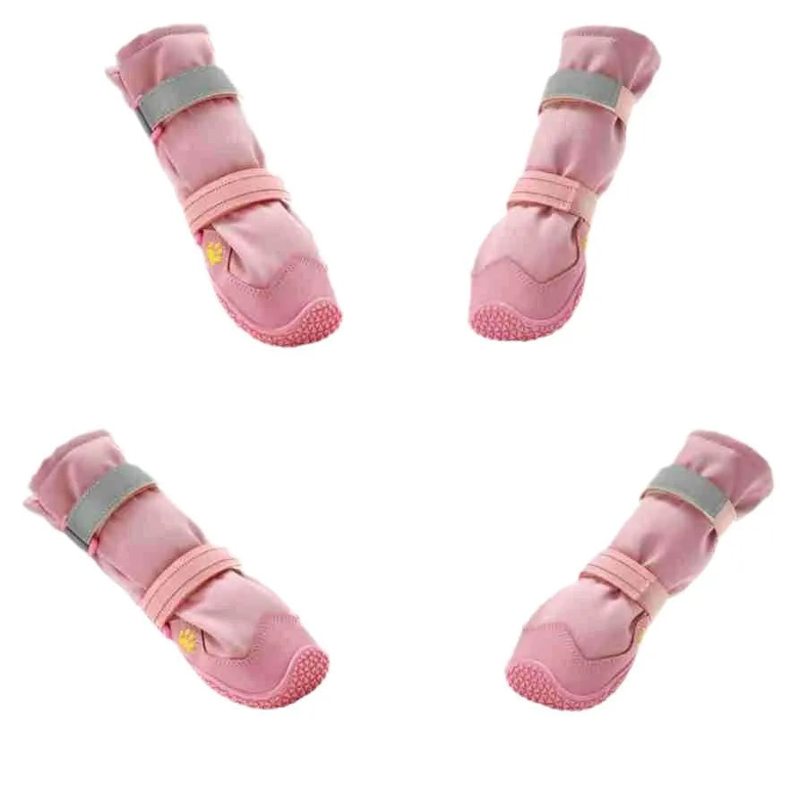 Extended medium large dog shoes with non-slip rubber sole in black waterproof style on a dog's paw