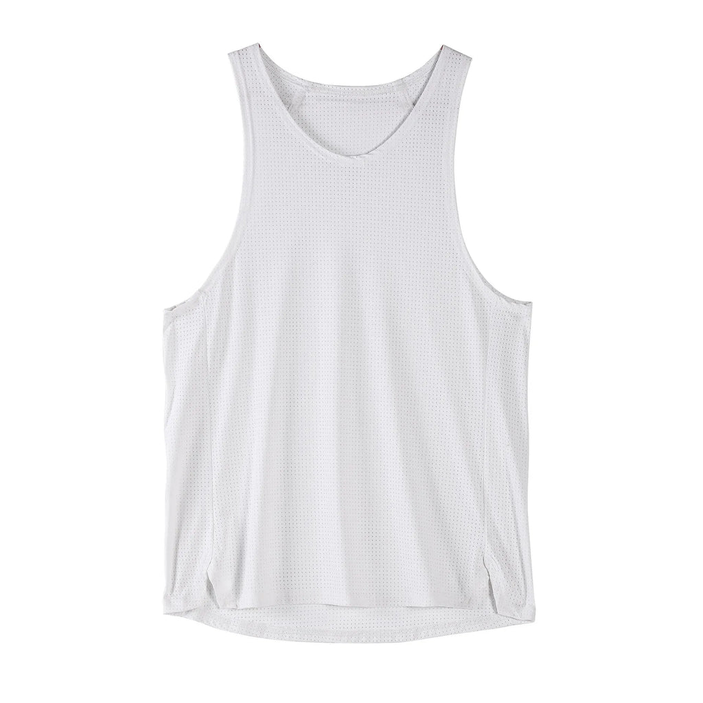 Men's sports casual nylon soft breathable stretch vest sleeveless in black on white background