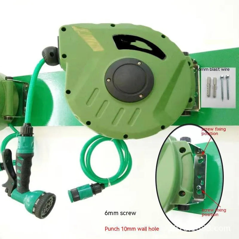 Automatic retractable hose reel with 10 metre PVC pipe for car washing and garden watering