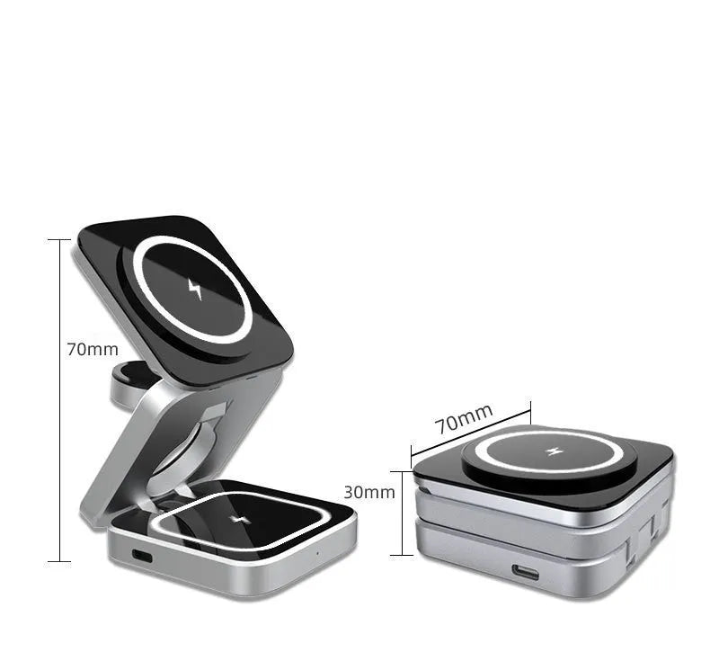 Three-in-one foldable desktop wireless charging bracket for Apple, Samsung, and Google Pixel Watch with magnetic induction ring