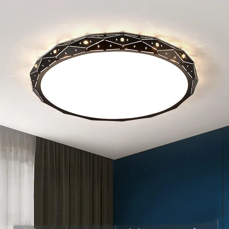 Round LED ceiling lamp with iron frame, black or white, 30-60cm diameter, 18-48W, 220V, for living room or bedroom