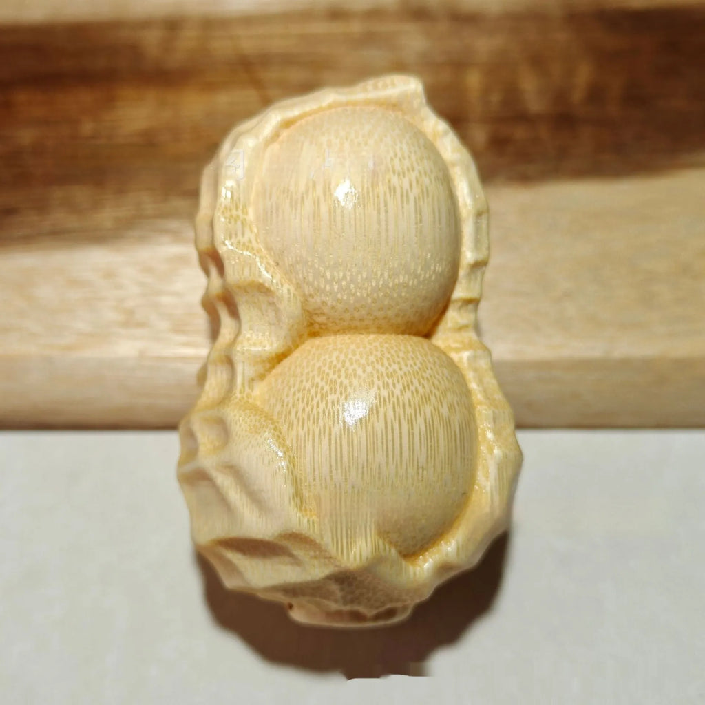 Natural solid bamboo carving peanut ornament with modern simplicity design for gift giving