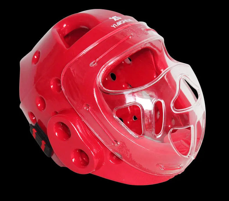 Karate helmet protective equipment for boxing sports in white, blue or red colours