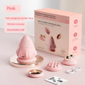 Rechargeable multi-head silicone neck massager with hot compress function in pink, gray, and green, boxed