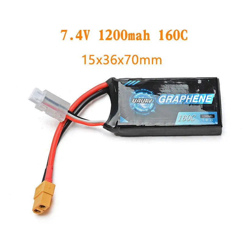 2S 7.4V 1200mAh hard case Lipo battery for RC models showing compact size