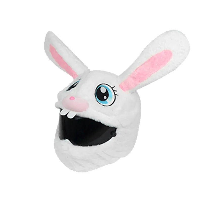 White rabbit head decorative cover for electric motorcycle helmet with plush fabric and long ear design